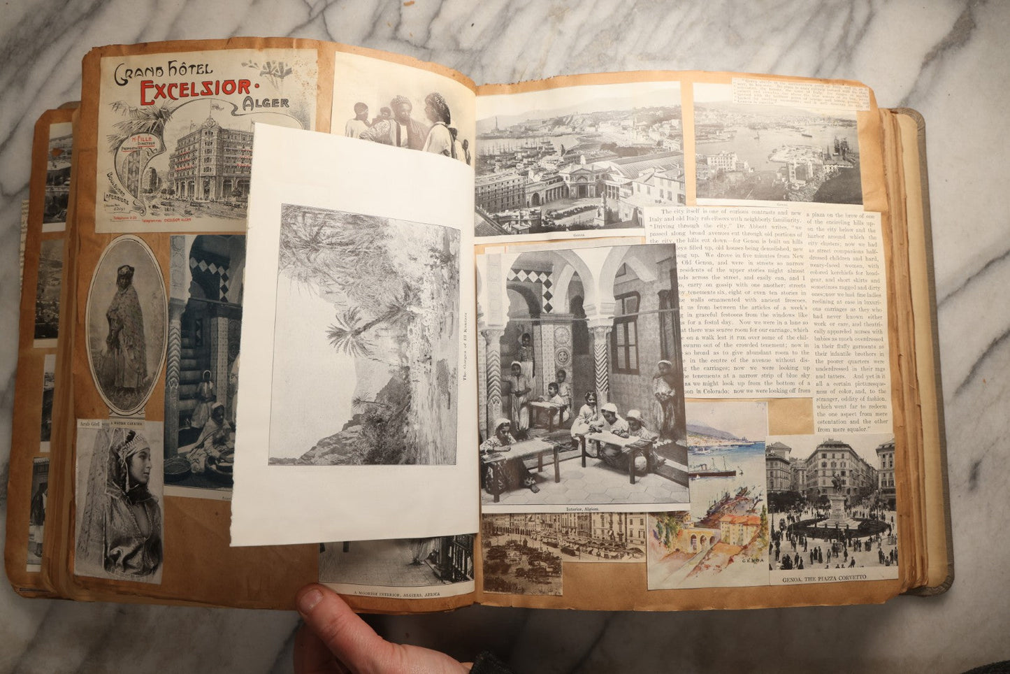 Lot 098 - Antique Scrapbook With Spain, Algeria, Greece, Syria, Italy, And Switzerland Travel Ephemera, Pressed Flowers And Botanical Specimens Throughout, Circa 1911