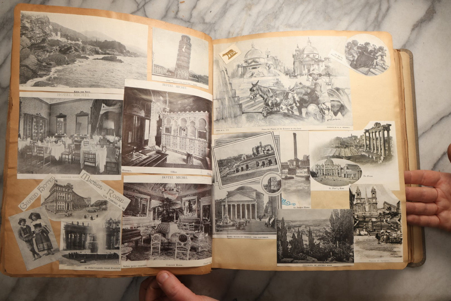 Lot 098 - Antique Scrapbook With Spain, Algeria, Greece, Syria, Italy, And Switzerland Travel Ephemera, Pressed Flowers And Botanical Specimens Throughout, Circa 1911