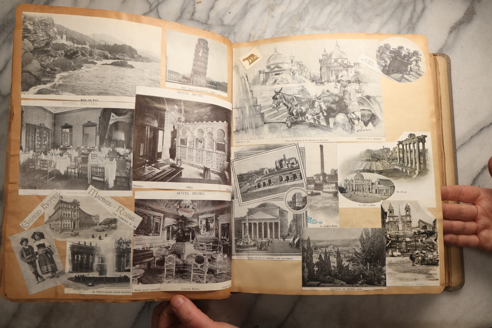 Lot 098 - Antique Scrapbook With Spain, Algeria, Greece, Syria, Italy, And Switzerland Travel Ephemera, Pressed Flowers And Botanical Specimens Throughout, Circa 1911