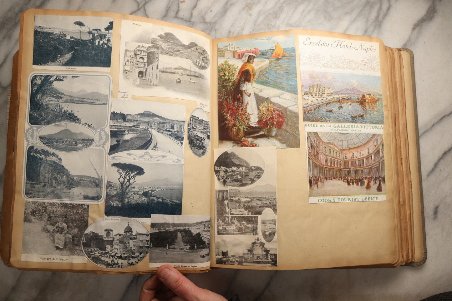 Lot 098 - Antique Scrapbook With Spain, Algeria, Greece, Syria, Italy, And Switzerland Travel Ephemera, Pressed Flowers And Botanical Specimens Throughout, Circa 1911