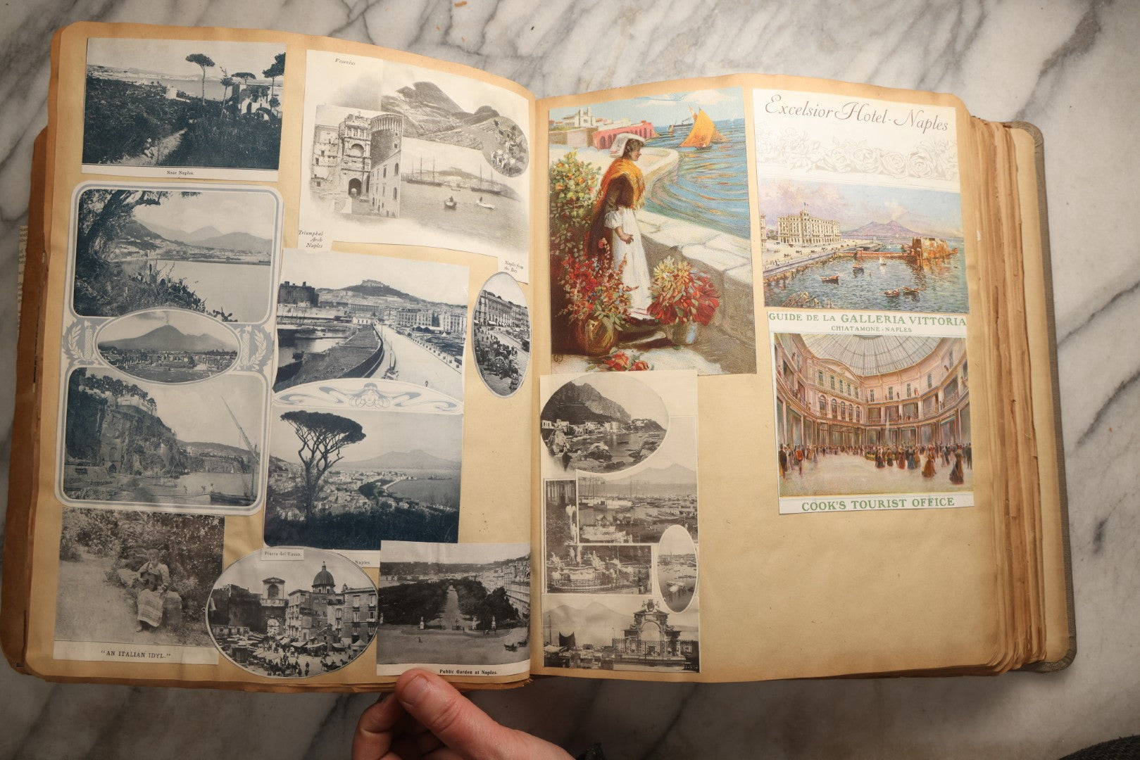 Lot 098 - Antique Scrapbook With Spain, Algeria, Greece, Syria, Italy, And Switzerland Travel Ephemera, Pressed Flowers And Botanical Specimens Throughout, Circa 1911