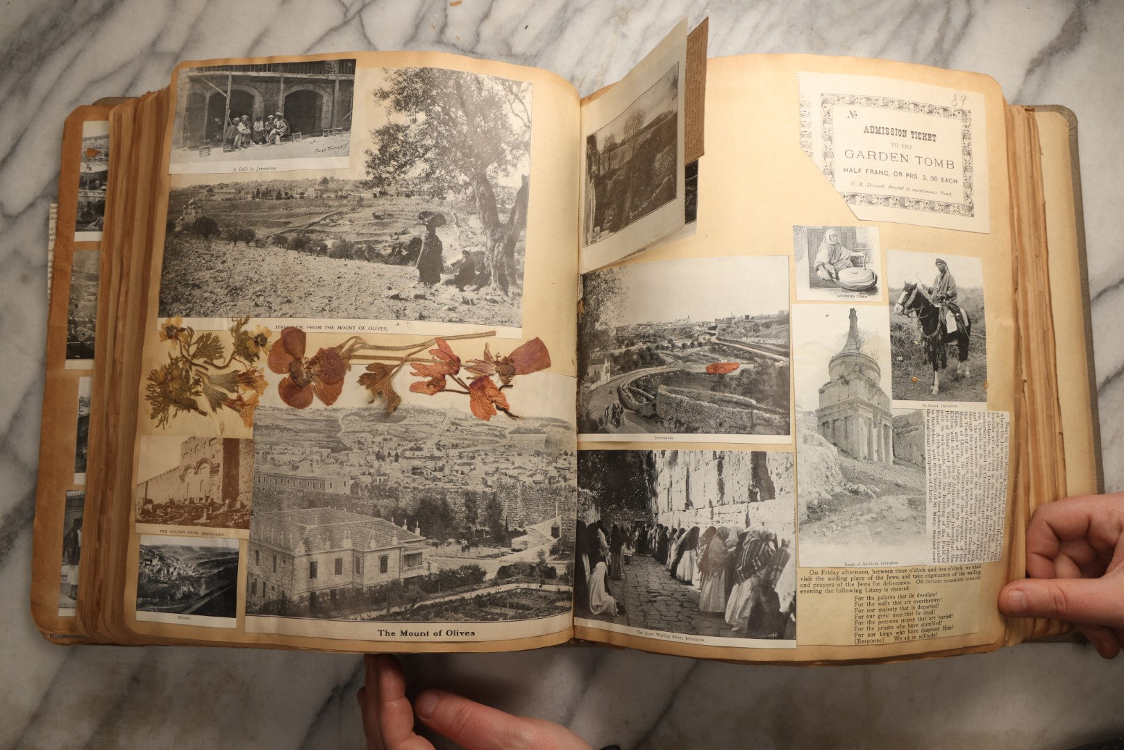 Lot 098 - Antique Scrapbook With Spain, Algeria, Greece, Syria, Italy, And Switzerland Travel Ephemera, Pressed Flowers And Botanical Specimens Throughout, Circa 1911