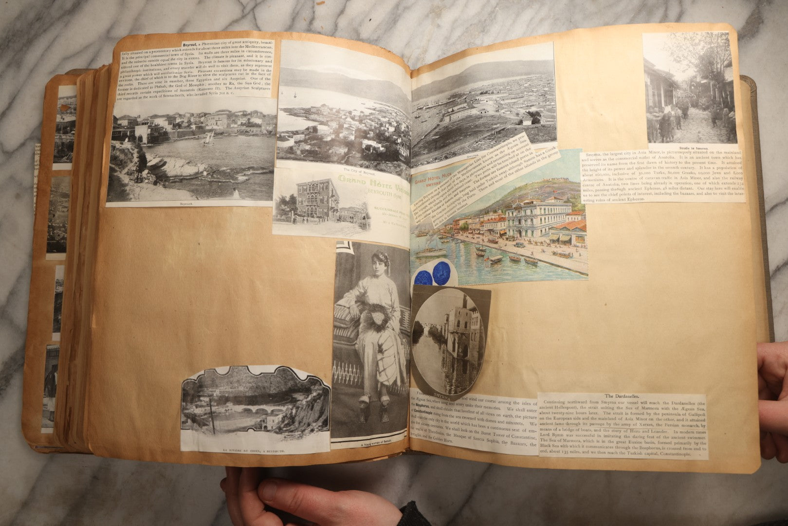 Lot 098 - Antique Scrapbook With Spain, Algeria, Greece, Syria, Italy, And Switzerland Travel Ephemera, Pressed Flowers And Botanical Specimens Throughout, Circa 1911