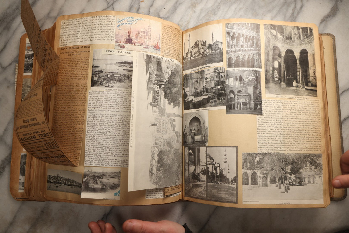 Lot 098 - Antique Scrapbook With Spain, Algeria, Greece, Syria, Italy, And Switzerland Travel Ephemera, Pressed Flowers And Botanical Specimens Throughout, Circa 1911