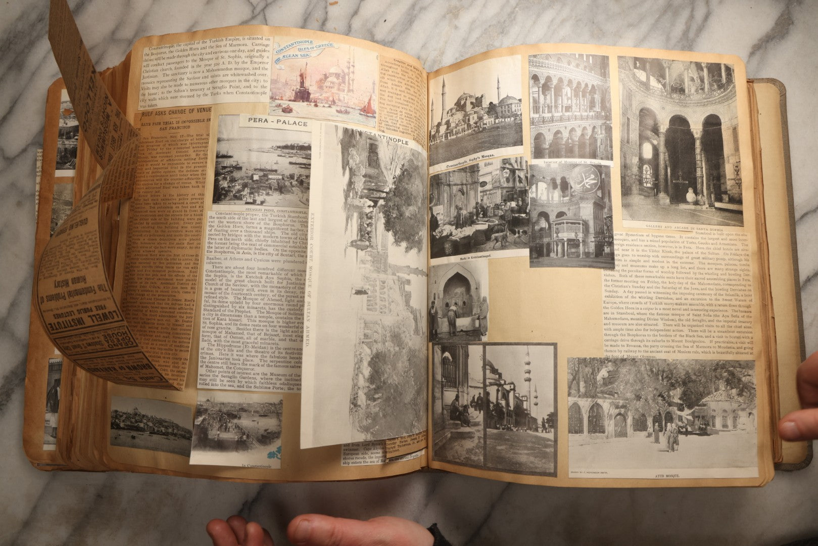 Lot 098 - Antique Scrapbook With Spain, Algeria, Greece, Syria, Italy, And Switzerland Travel Ephemera, Pressed Flowers And Botanical Specimens Throughout, Circa 1911