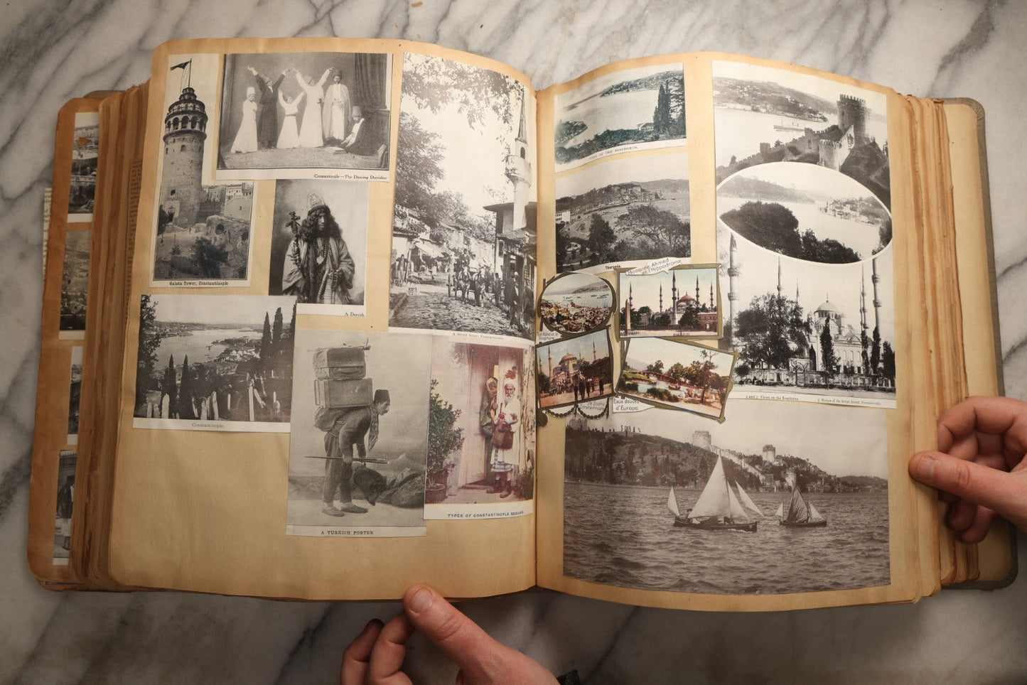 Lot 098 - Antique Scrapbook With Spain, Algeria, Greece, Syria, Italy, And Switzerland Travel Ephemera, Pressed Flowers And Botanical Specimens Throughout, Circa 1911