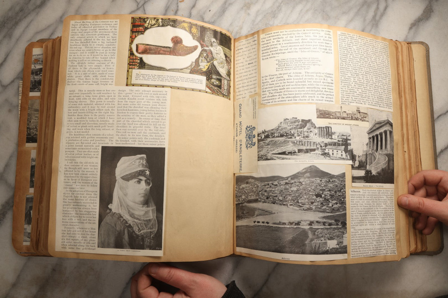 Lot 098 - Antique Scrapbook With Spain, Algeria, Greece, Syria, Italy, And Switzerland Travel Ephemera, Pressed Flowers And Botanical Specimens Throughout, Circa 1911