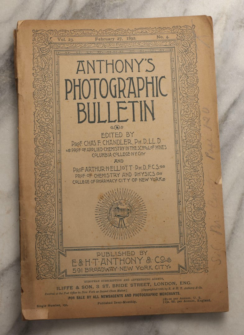 Lot 109 - Grouping Of Four Antique Photography Publications, 1892–1904, Including Anthony's Photographic Bulletin And Voigtländer Lens Catalogue