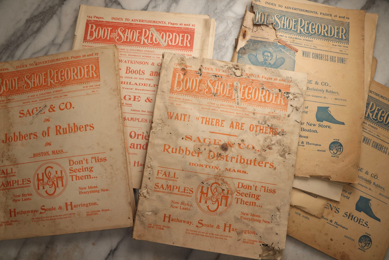 Lot 110 - Grouping Of Five Antique Editions Of The Boot And Shoe Recorder Trade Magazine, 1894 And 1896