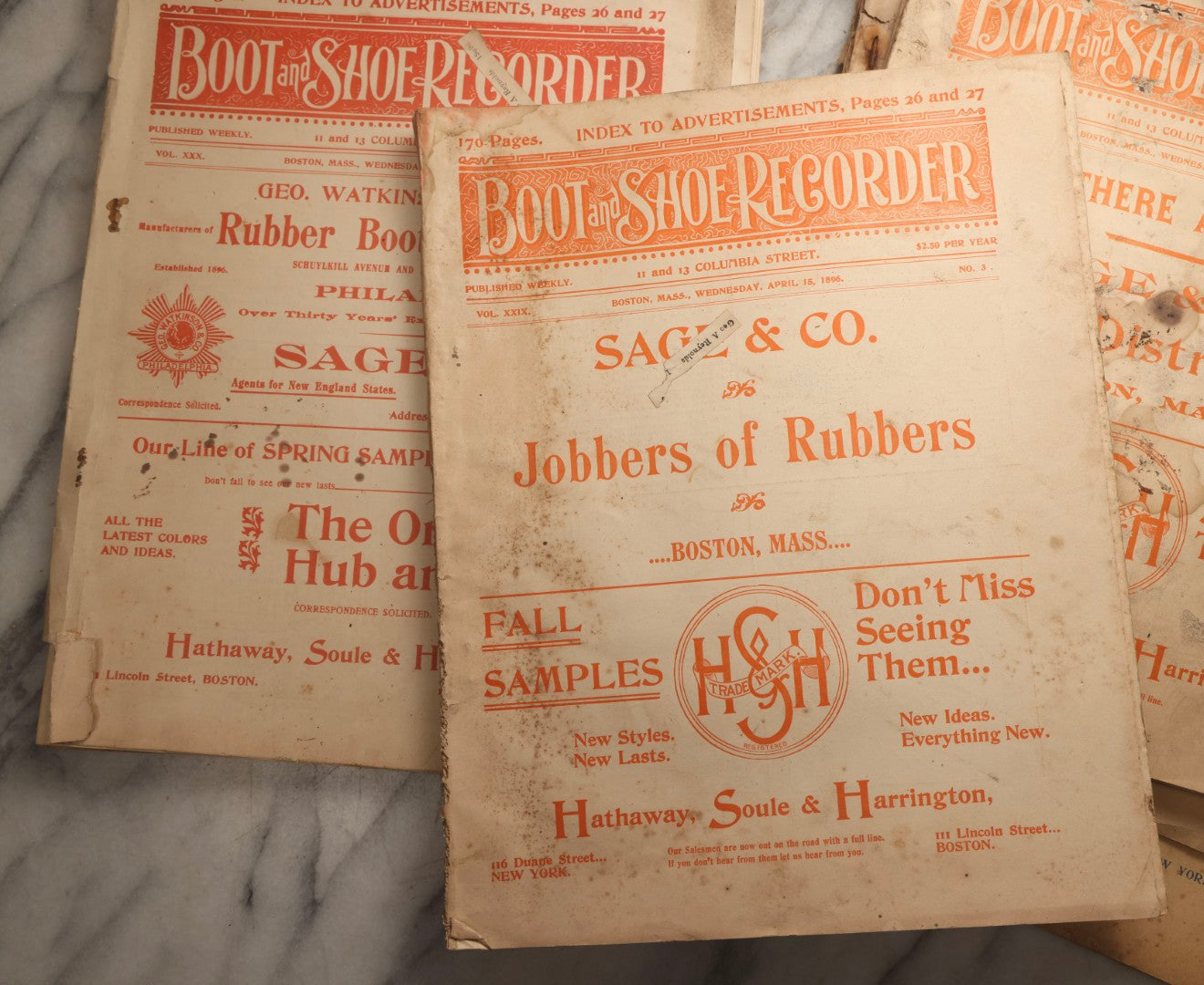 Lot 110 - Grouping Of Five Antique Editions Of The Boot And Shoe Recorder Trade Magazine, 1894 And 1896