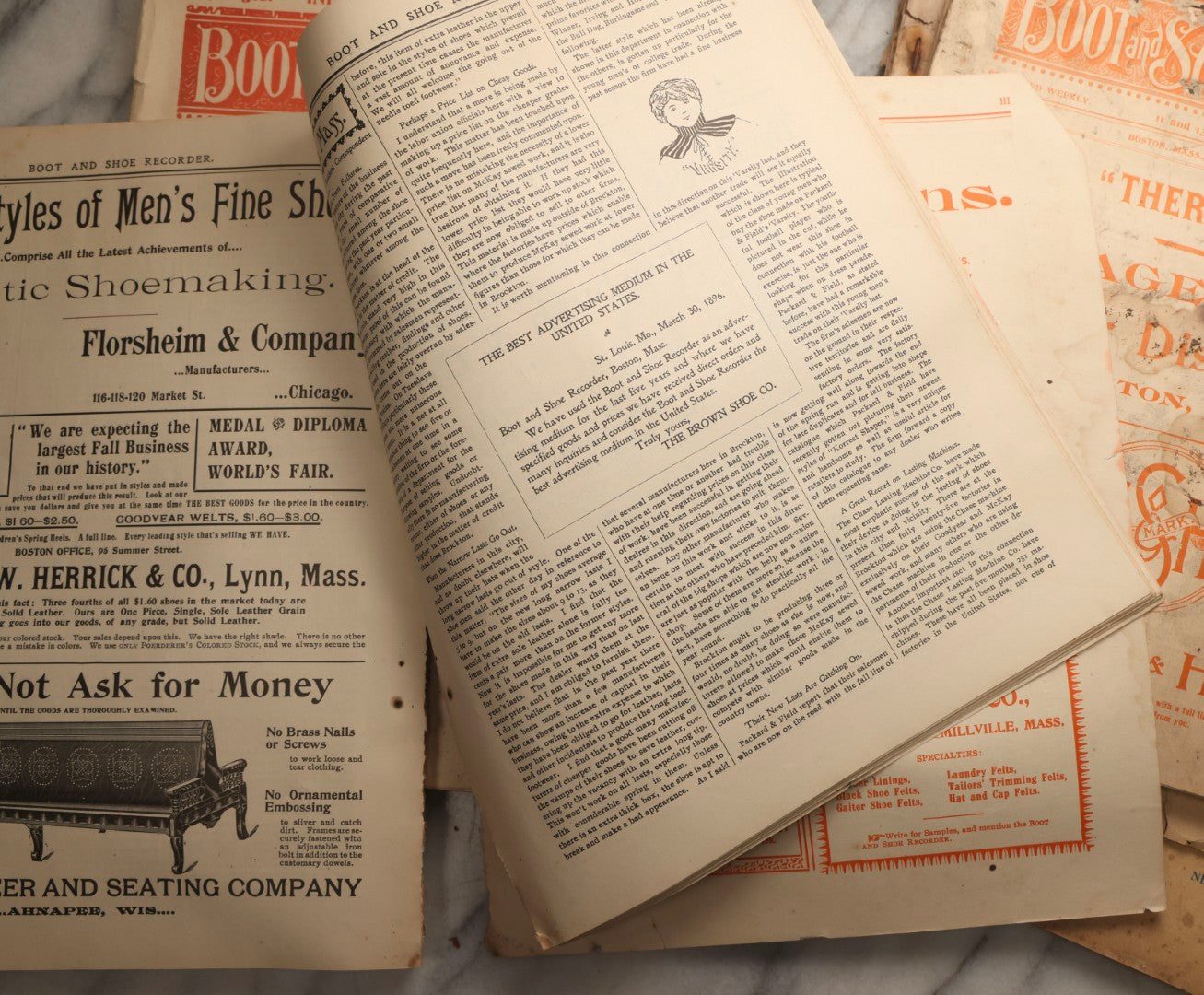 Lot 110 - Grouping Of Five Antique Editions Of The Boot And Shoe Recorder Trade Magazine, 1894 And 1896