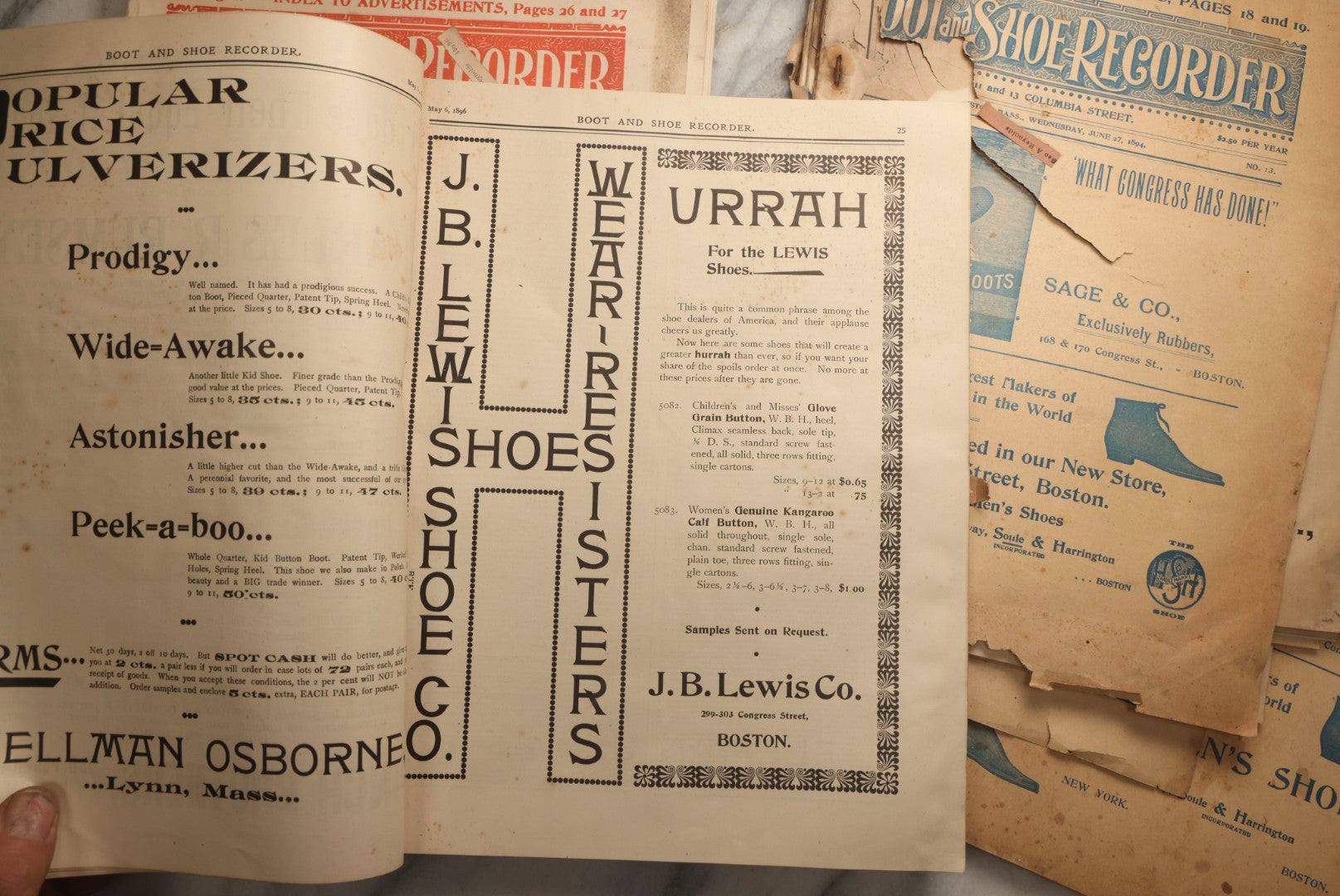 Lot 110 - Grouping Of Five Antique Editions Of The Boot And Shoe Recorder Trade Magazine, 1894 And 1896