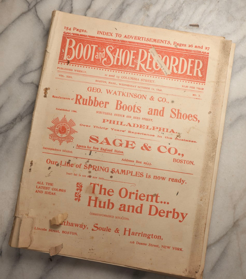 Lot 110 - Grouping Of Five Antique Editions Of The Boot And Shoe Recorder Trade Magazine, 1894 And 1896