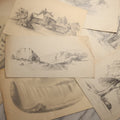 Lot 115 - Grouping Of Eight Antique Hand-Drawn Pencil Landscape Sketches Including Niagara Falls, Rocky Pastures, And American Domestic Exterior Scenes, With One Dated 1852 Depicting A Large American House