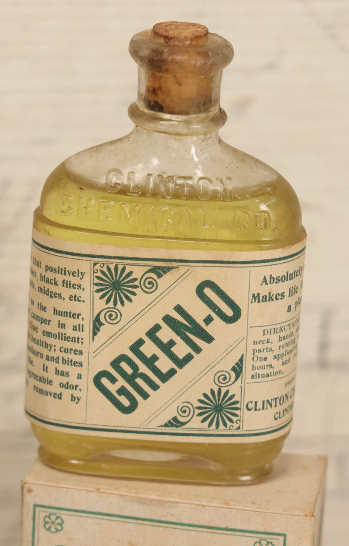 Lot 119 - Grouping Of Five Vintage Green-O Insecticide Boxes With Bottles, Display Box Pieces, And Advertising Cards, Clinton Chemical Co., Clinton, Massachusetts