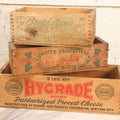 Lot 120 - Grouping Of Three Vintage Wooden Cheese Boxes Including Hygrade Brand, Swift's Brookfield White American, And Breakstone's Cream Cheese With Scallions