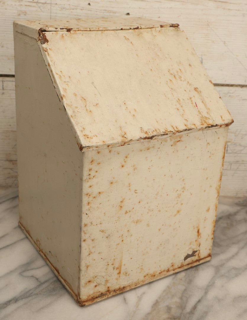 Lot 125 - Vintage White Painted Metal Milk Delivery Box With Hinged Lid And Heavy Surface Rust