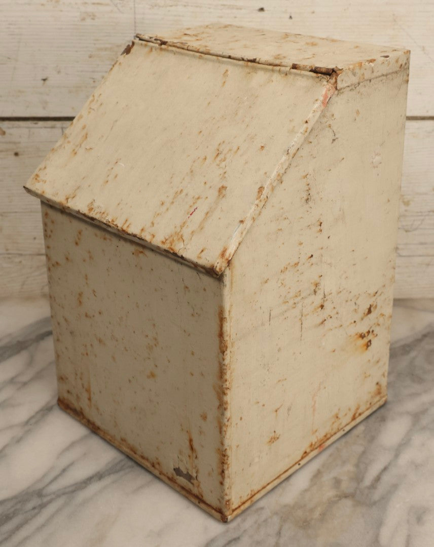Lot 125 - Vintage White Painted Metal Milk Delivery Box With Hinged Lid And Heavy Surface Rust
