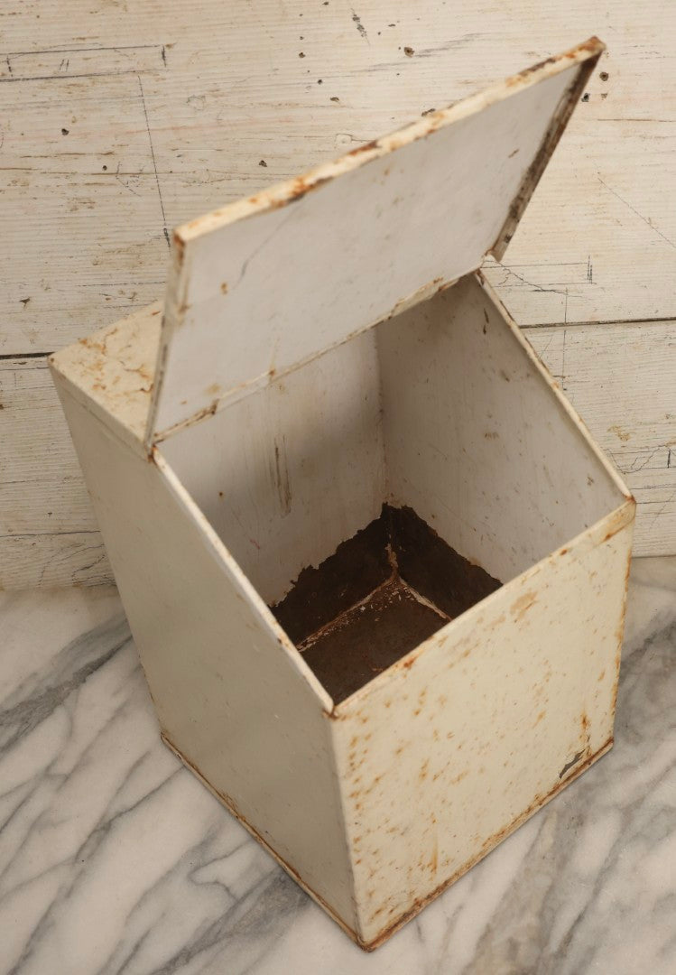 Lot 125 - Vintage White Painted Metal Milk Delivery Box With Hinged Lid And Heavy Surface Rust