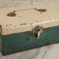 Lot 126 - Vintage Green And White Metal Toolbox With Hinged Lid And Steel Handle