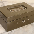 Lot 127 - Vintage Asco Olive Green Metal Cash Box With Lock And Recessed Steel Handle