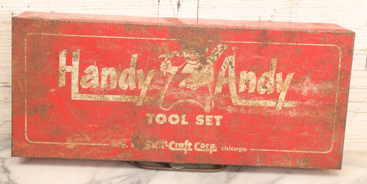 Lot 128 - Vintage Handy Andy Tool Set Red Tin Lithograph Metal Box By Skil-Craft Corp., Chicago