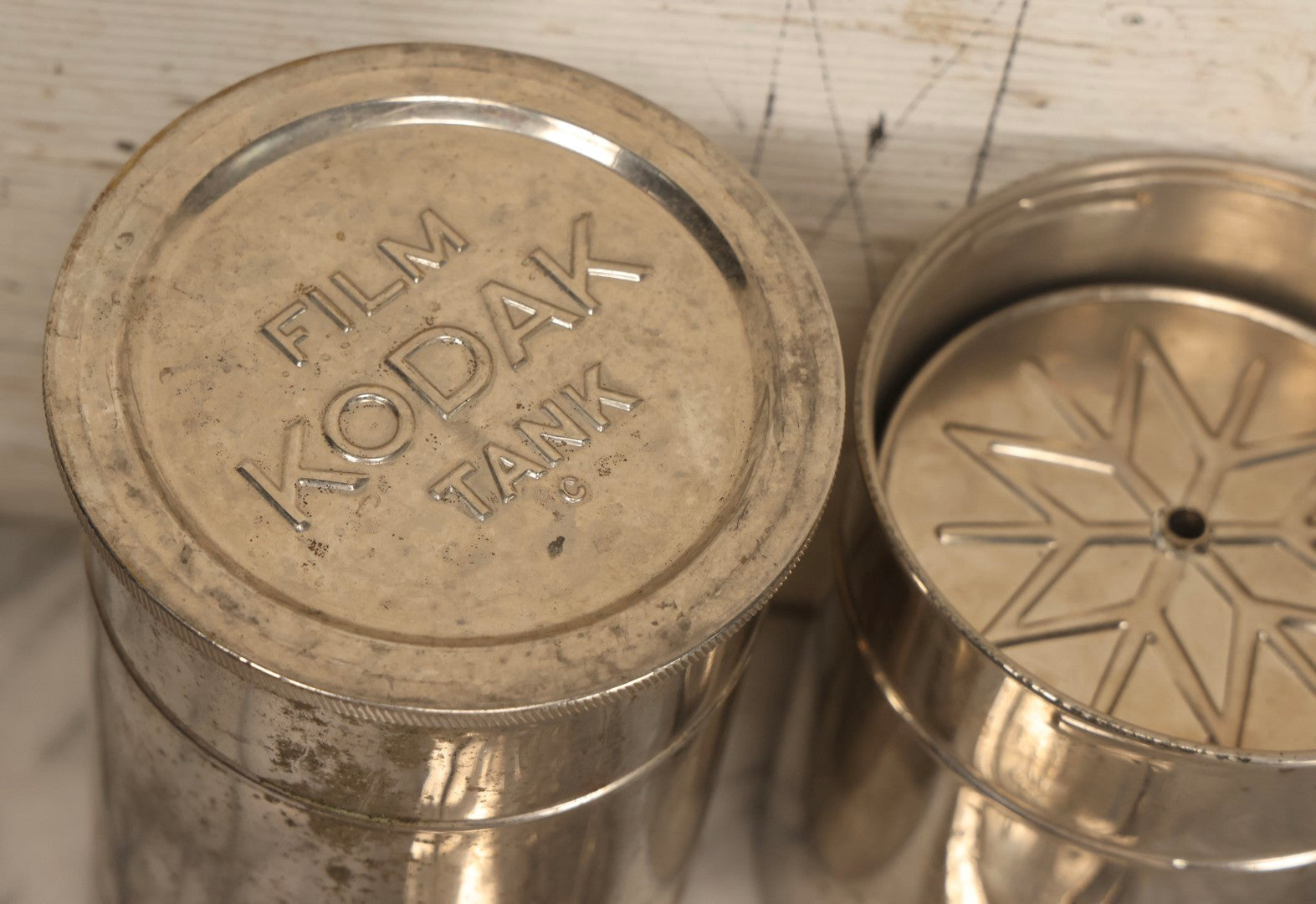 Lot 131 - Pair Of Vintage Kodak Stainless Steel Film Developing Tanks With Reels And Aprons