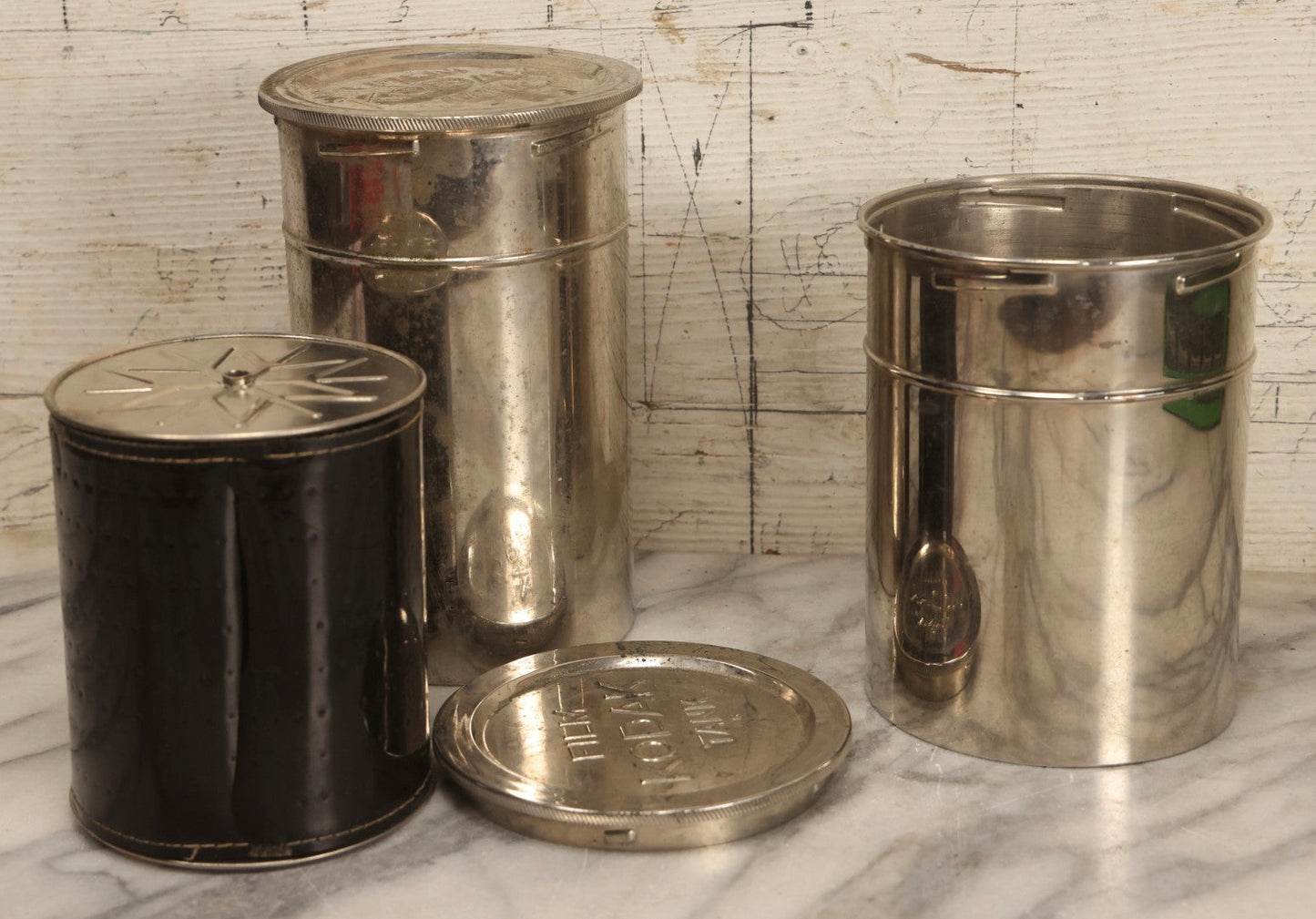 Lot 131 - Pair Of Vintage Kodak Stainless Steel Film Developing Tanks With Reels And Aprons