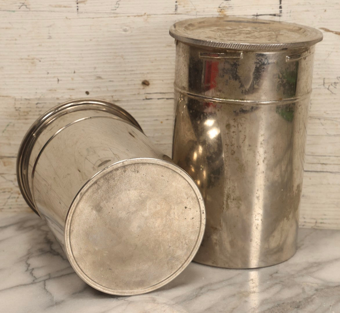Lot 131 - Pair Of Vintage Kodak Stainless Steel Film Developing Tanks With Reels And Aprons