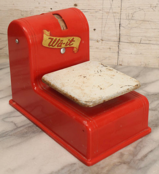 Lot 132 - Vintage Wa-It Red Plastic And White Painted Tin Toy Scale With Scroll Decal, Manufactured By The Al-Vern Corp, Jerome, Michigan