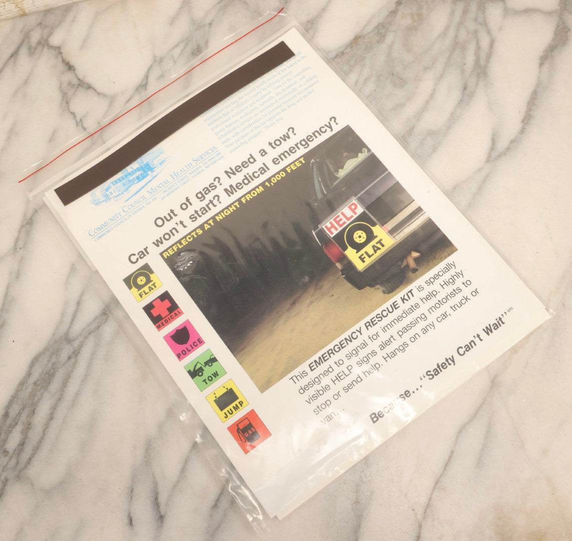 Lot 133 - Vintage Emergency Rescue Kit Help Posters Advertising Community Council Mental Health Services, Nashua, New Hampshire, 1991