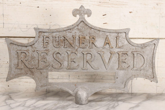 Lot 002 - Antique Double-Sided Cast Metal Bat-Wing Funeral Reserved Sign