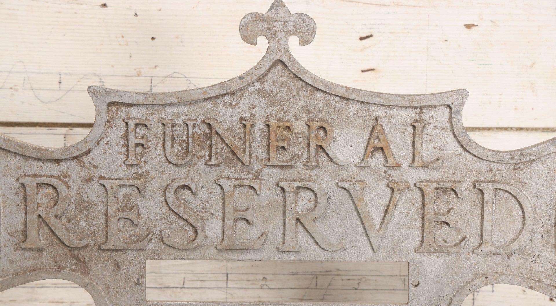 Lot 002 - Antique Double-Sided Cast Metal Bat-Wing Funeral Reserved Sign