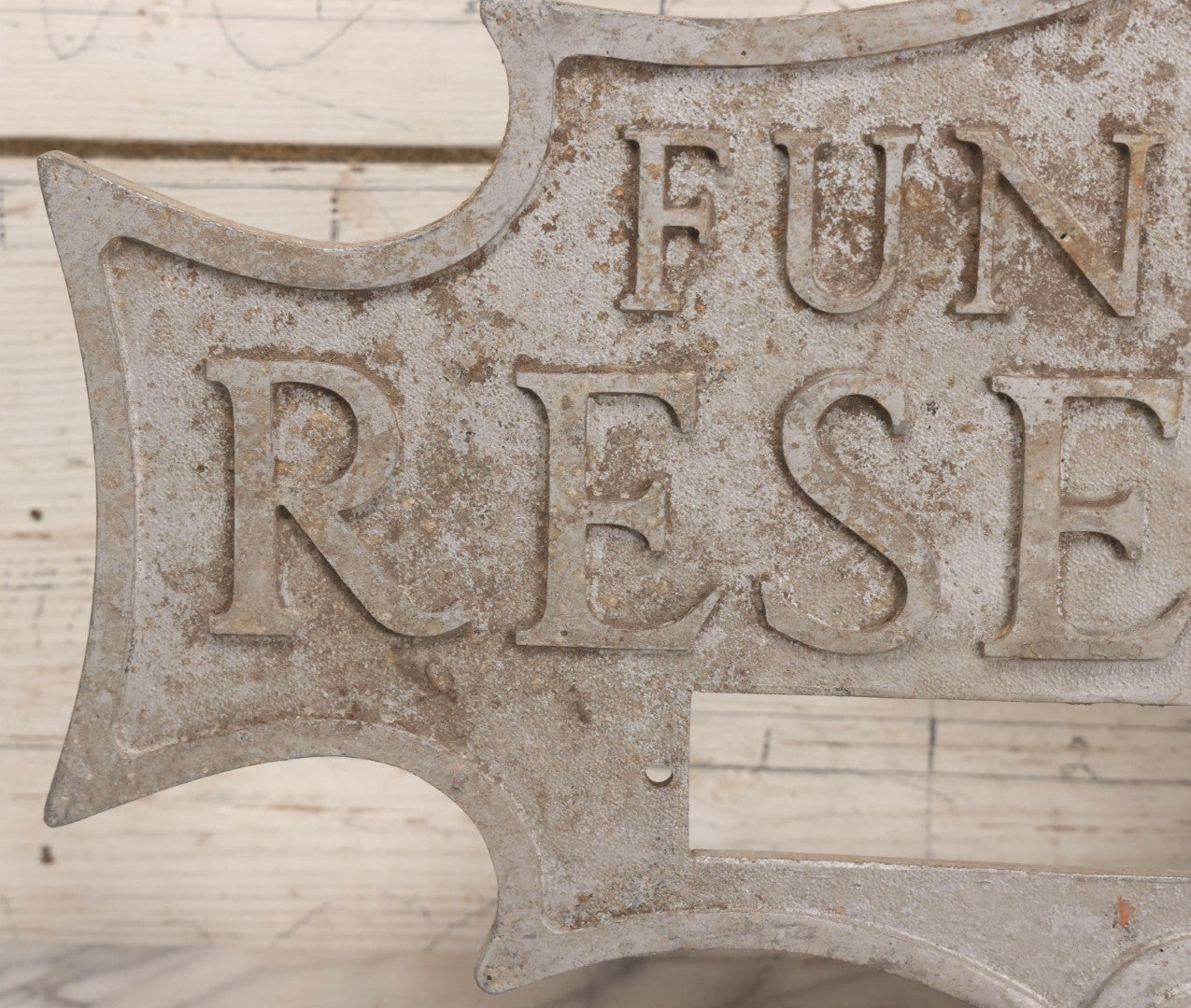 Lot 002 - Antique Double-Sided Cast Metal Bat-Wing Funeral Reserved Sign