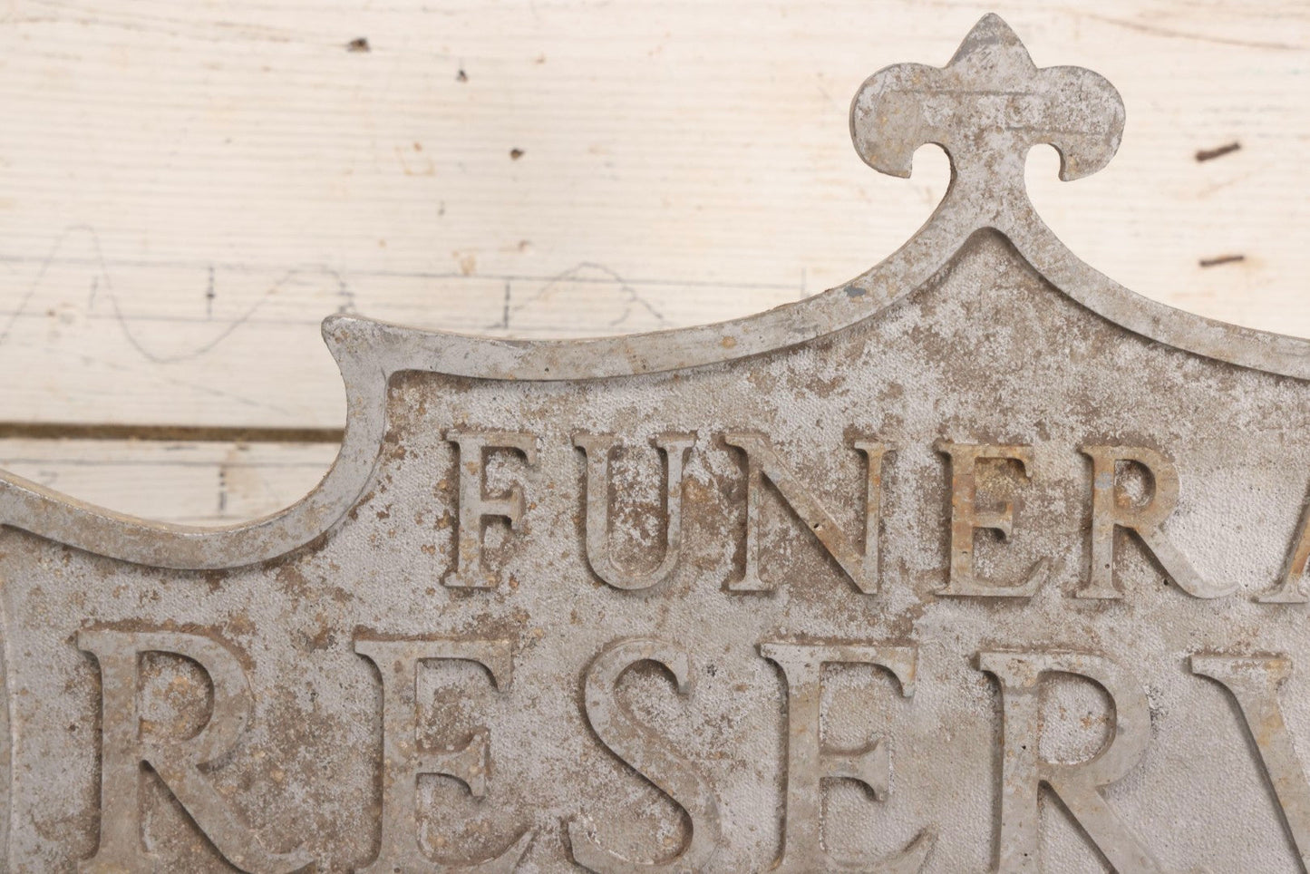 Lot 002 - Antique Double-Sided Cast Metal Bat-Wing Funeral Reserved Sign