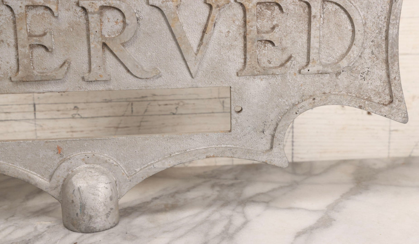 Lot 002 - Antique Double-Sided Cast Metal Bat-Wing Funeral Reserved Sign