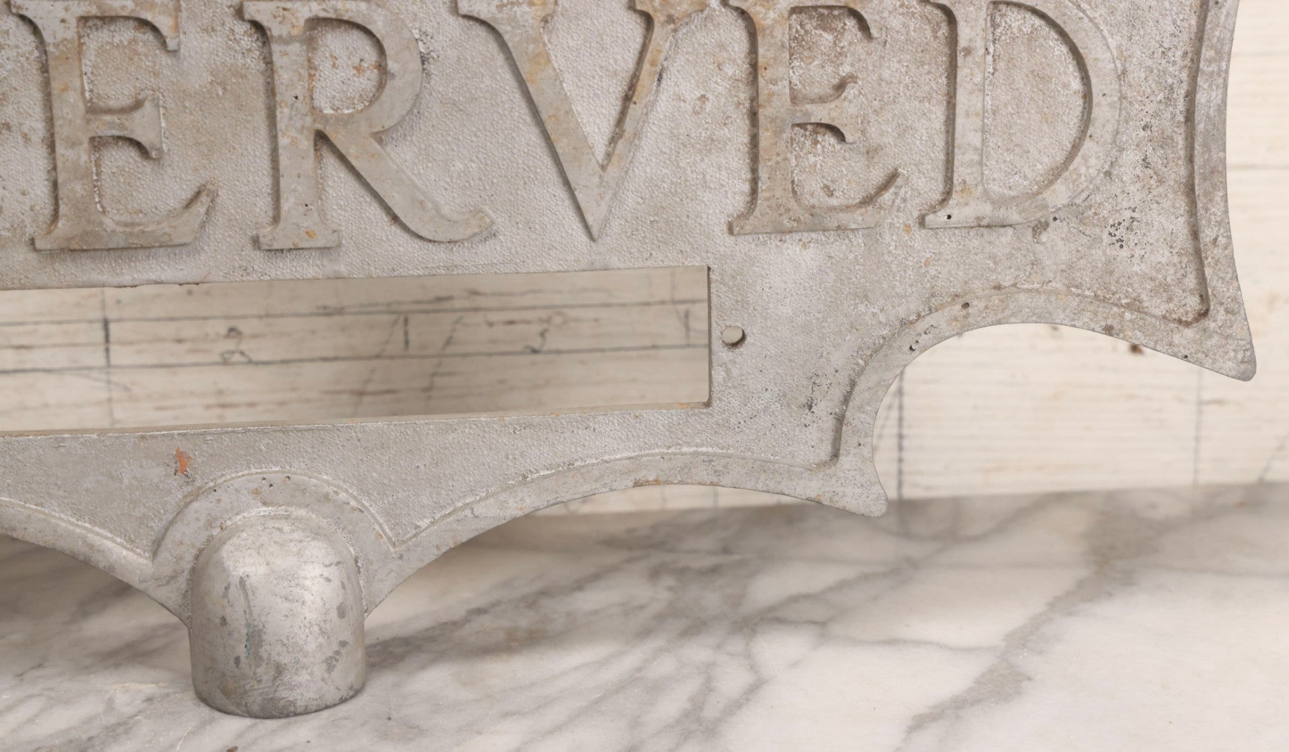 Lot 002 - Antique Double-Sided Cast Metal Bat-Wing Funeral Reserved Sign