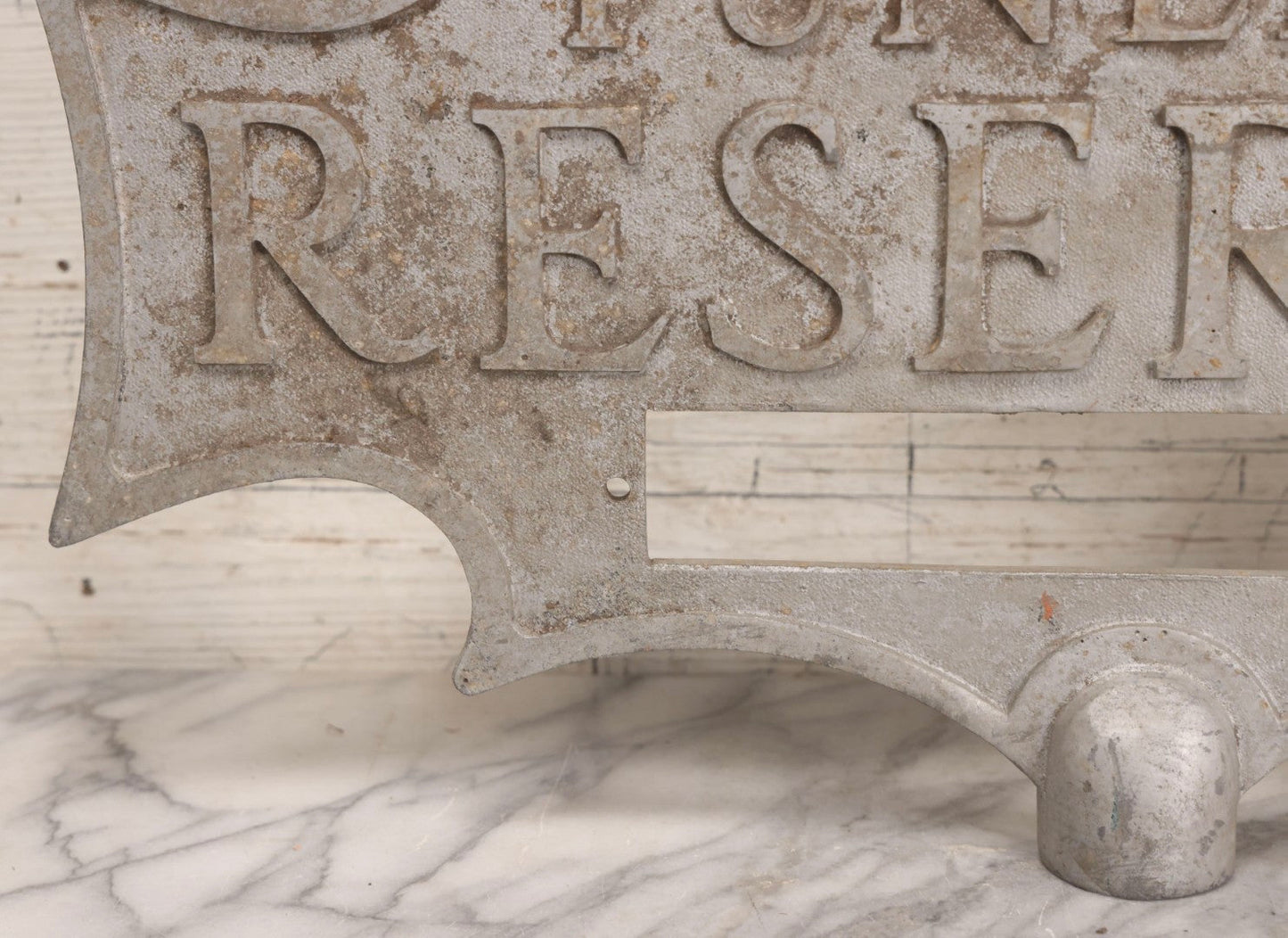 Lot 002 - Antique Double-Sided Cast Metal Bat-Wing Funeral Reserved Sign