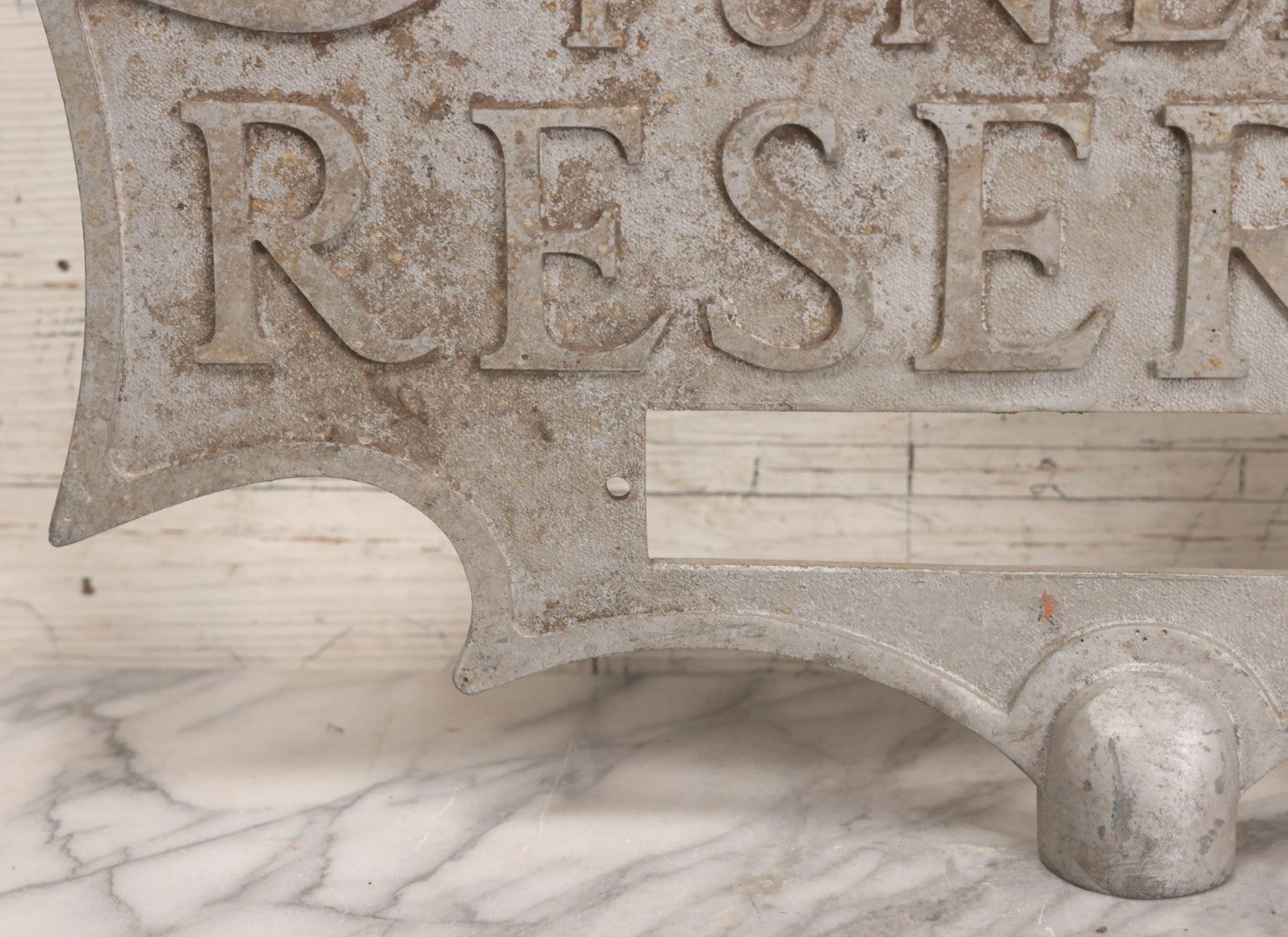 Lot 002 - Antique Double-Sided Cast Metal Bat-Wing Funeral Reserved Sign