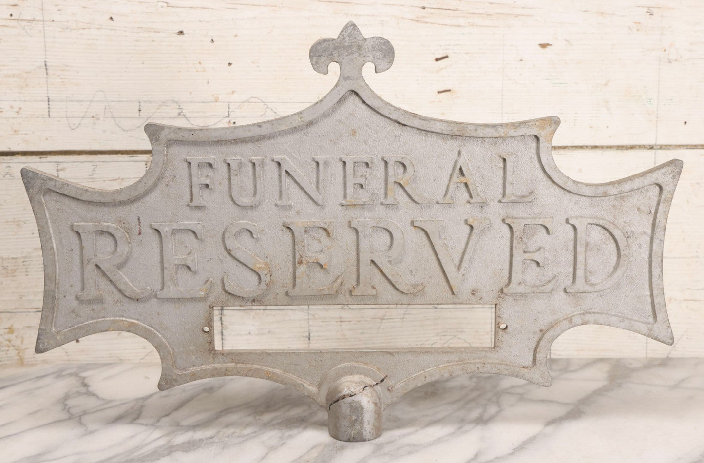 Lot 002 - Antique Double-Sided Cast Metal Bat-Wing Funeral Reserved Sign