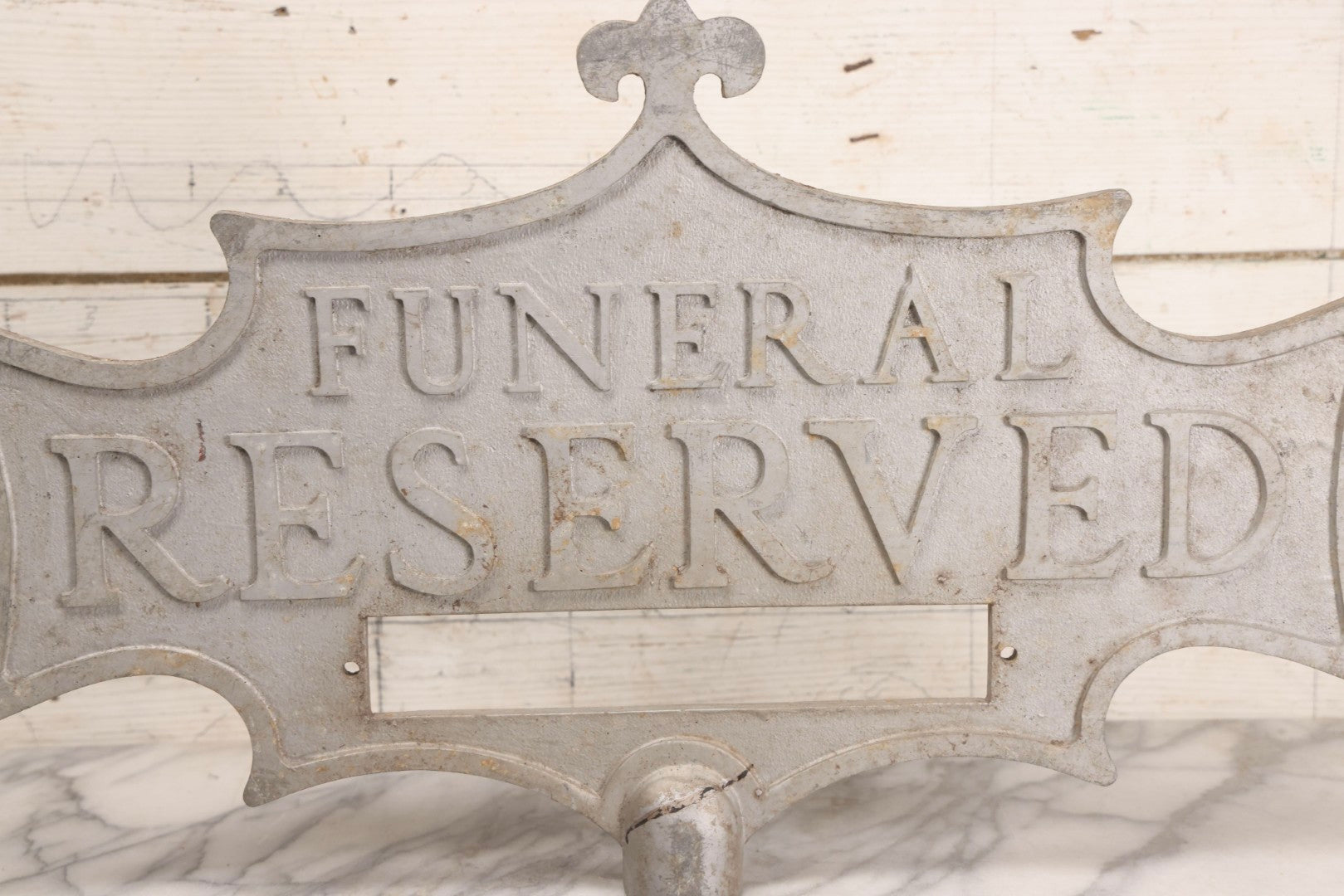 Lot 002 - Antique Double-Sided Cast Metal Bat-Wing Funeral Reserved Sign