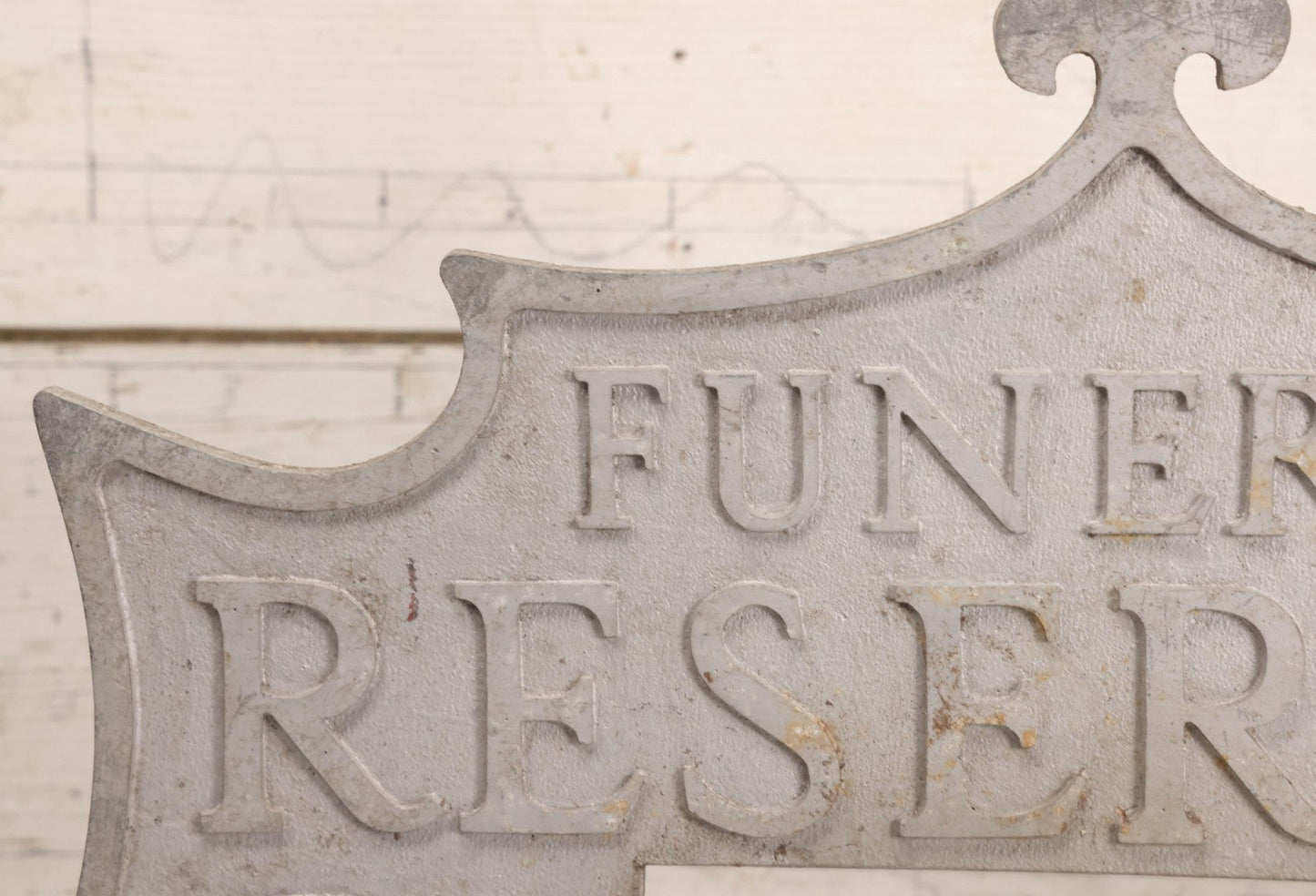 Lot 002 - Antique Double-Sided Cast Metal Bat-Wing Funeral Reserved Sign