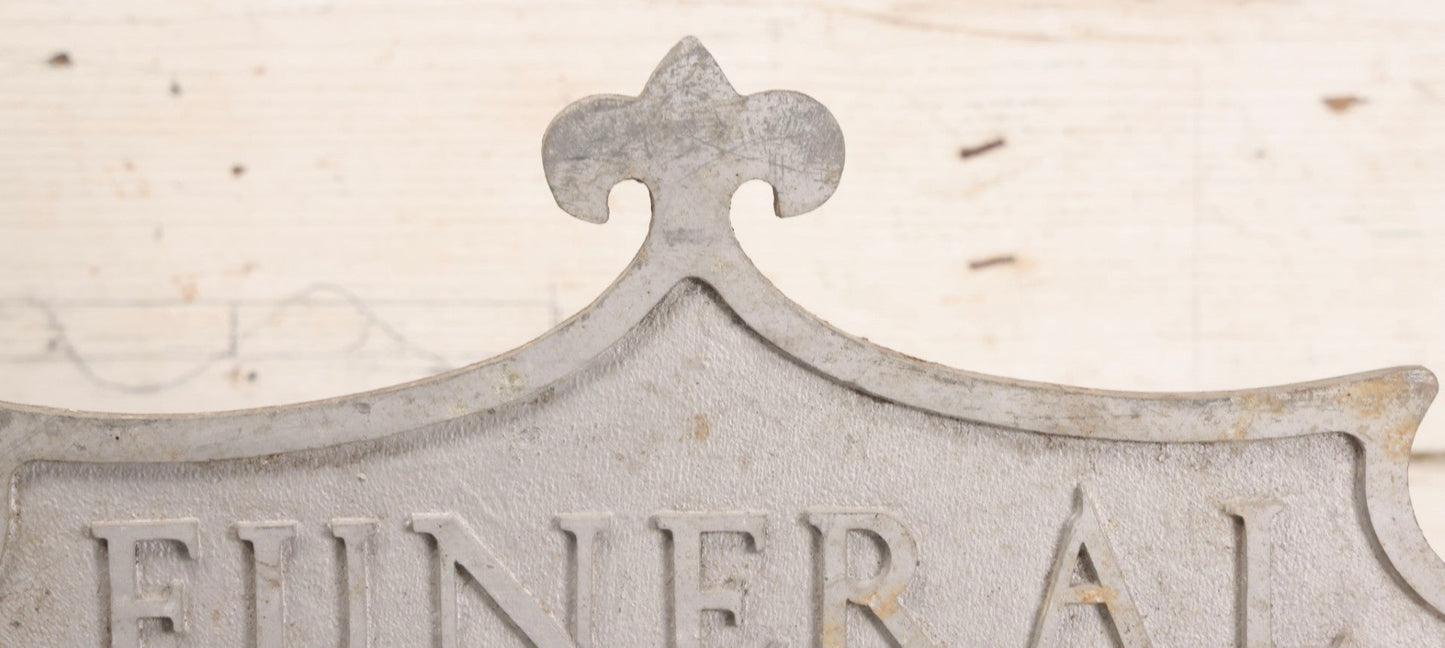 Lot 002 - Antique Double-Sided Cast Metal Bat-Wing Funeral Reserved Sign