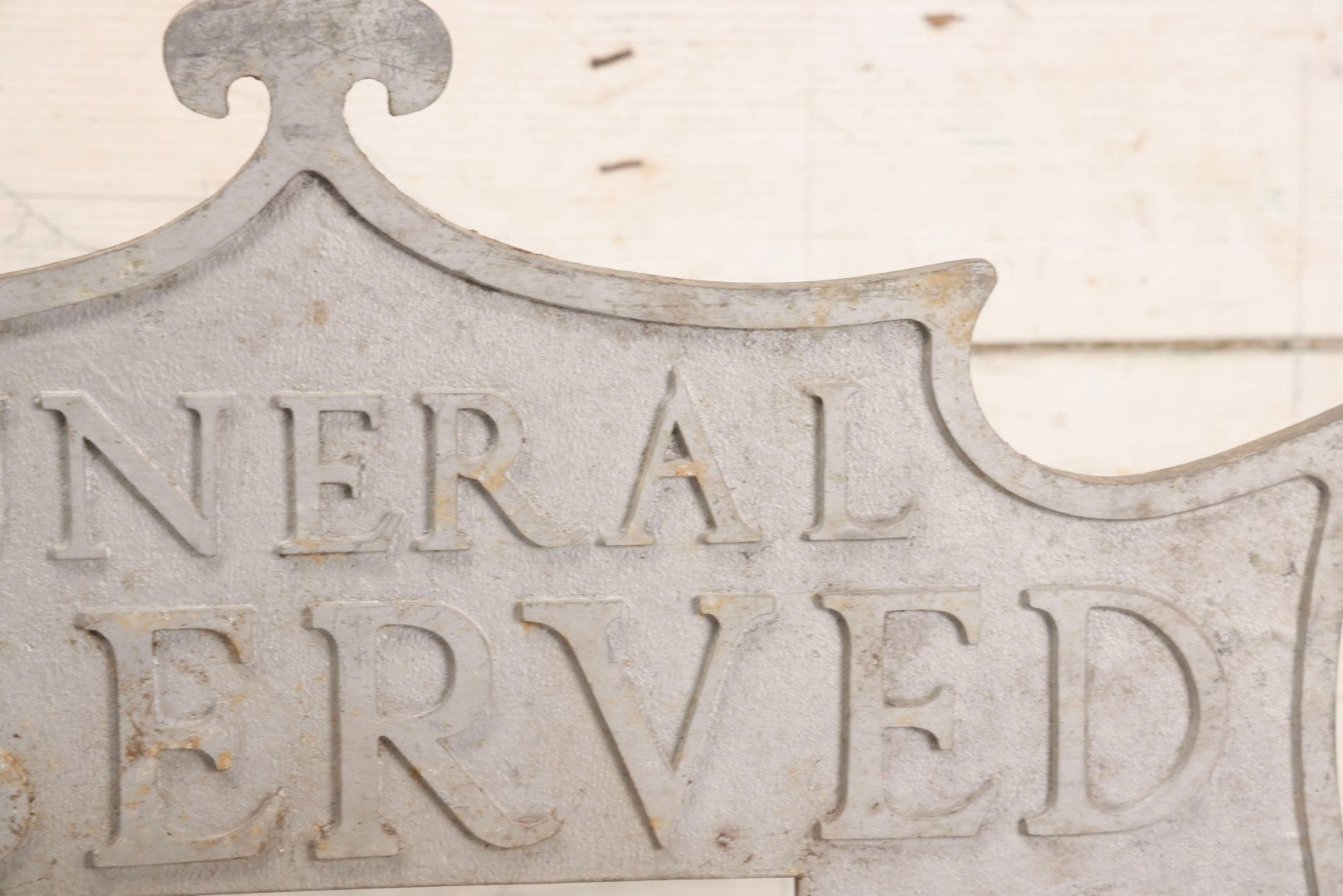 Lot 002 - Antique Double-Sided Cast Metal Bat-Wing Funeral Reserved Sign