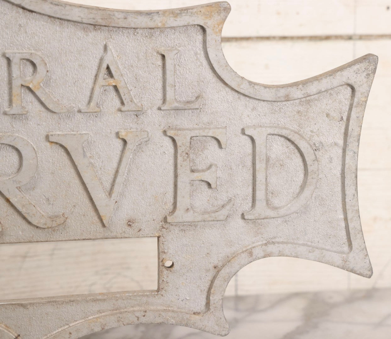 Lot 002 - Antique Double-Sided Cast Metal Bat-Wing Funeral Reserved Sign