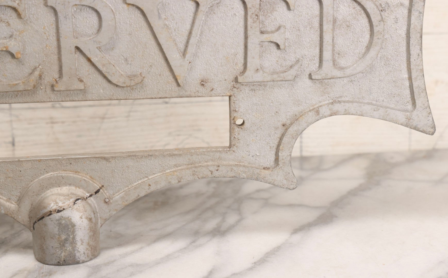 Lot 002 - Antique Double-Sided Cast Metal Bat-Wing Funeral Reserved Sign