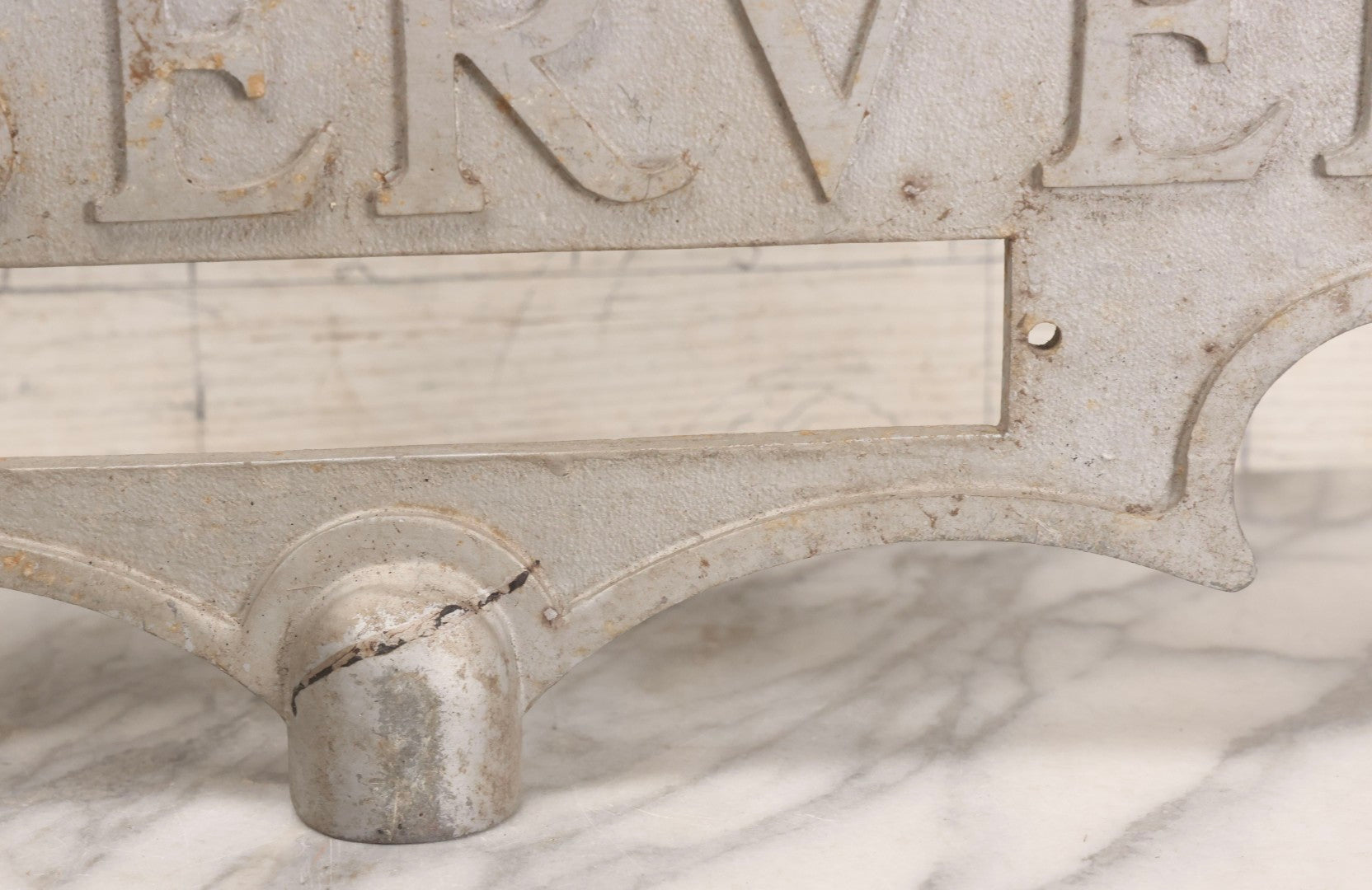 Lot 002 - Antique Double-Sided Cast Metal Bat-Wing Funeral Reserved Sign