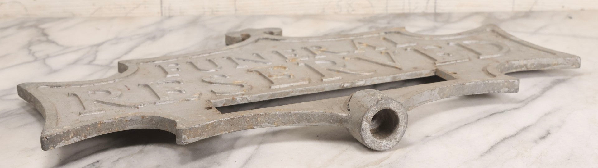 Lot 002 - Antique Double-Sided Cast Metal Bat-Wing Funeral Reserved Sign