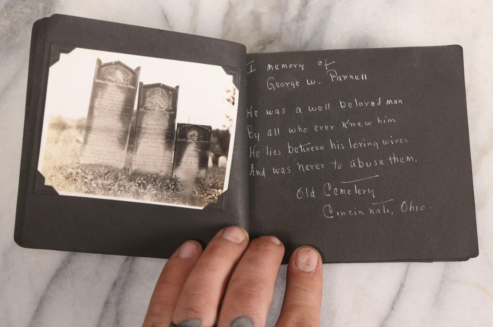 Lot 003 - Antique Snapshot Photo Album Of New England Gravestones With Handwritten Epitaph Transcriptions, Circa 1925–1930