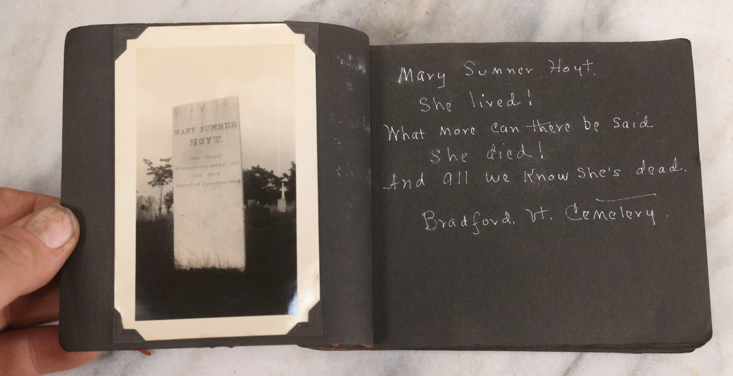 Lot 003 - Antique Snapshot Photo Album Of New England Gravestones With Handwritten Epitaph Transcriptions, Circa 1925–1930